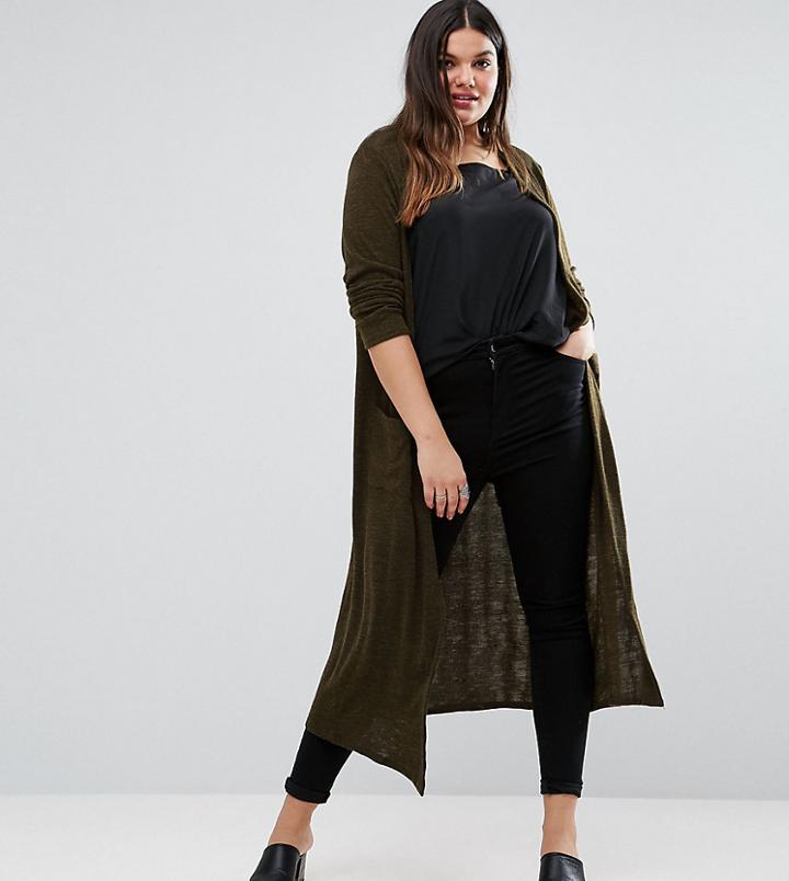 Elvi Plus Longline Cardigan - Green