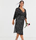 Maya Plus Bridesmaid Delicate Sequin Wrap Midi Dress In Black