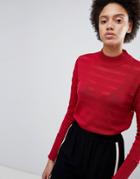 H.one Shadow Stripe Knit Crew Neck Sweater - Red