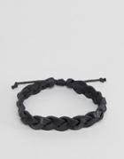Asos Plaited Leather Bracelet In Black - Black