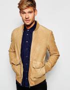 Pepe Jeans Sydow Brown Suede Bomber Jacket - Brown