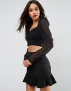 Asos Ultimate 80's Top With Mesh Power Sleeves - Black