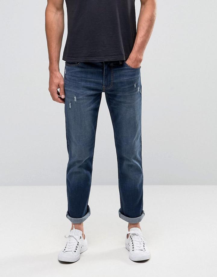 Hollister Slim Straight Jeans Stretch Indigo Dark Wash In Blue - Blue