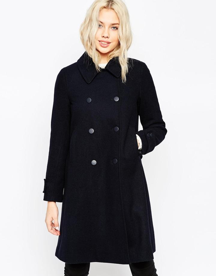 Asos Coat In A Line Shape - Navy