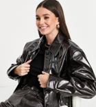 Asos Design Tall Cracked Leather Look Chuck On Jacket In Brown