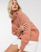 Asos Design Cowl Neck Oversized Sweater-pink