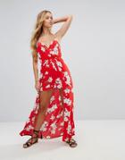 Parisian Floral Maxi Dress With Shorts - Red