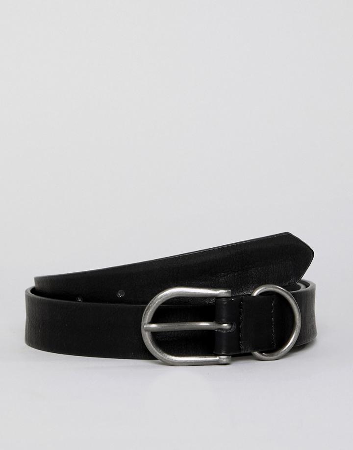 Bershka Belt In Black With Silver Buckle - Black