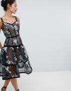 Bronx And Banco Caged Midi Dress With Floral Embroidery - Black