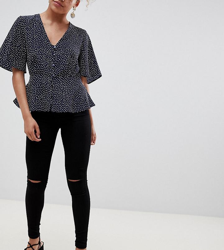 Parisian Petite Skinny Jeggings With Ripped Knee - Black