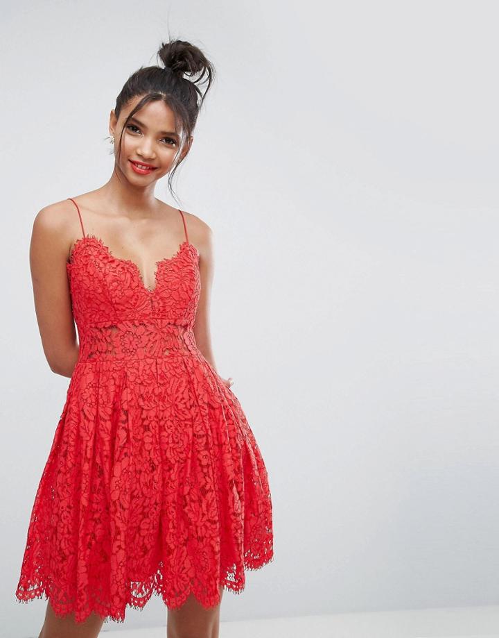 Asos Lace Cami Mini Prom Dress - Red