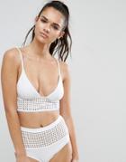Asos Square Cut Out Deep Triangle Bikini Top - White