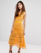 True Decadence Midi Lace Dress With Frill Detail - Orange