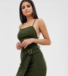 Asos Design Tall Strappy Back Wrap Mini Dress With Tortoise Shell Buckle-green