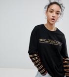 Puma Exclusive To Asos Long Sleeve Towfer T-shirt With Stripe Sleeves In Black - Black