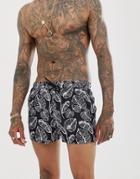 Asos Design Swim Shorts In Palm Print Short Length-black