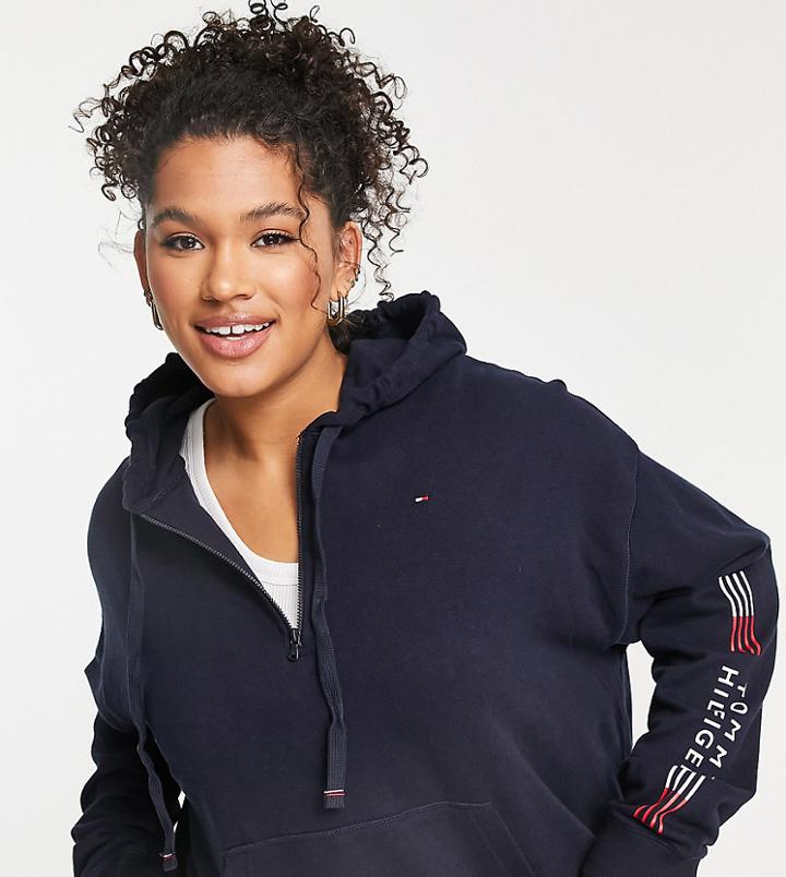 Tommy Hilfiger Curve Flex Cotton Blend Hoodie With Logo Detail In Navy - Navy