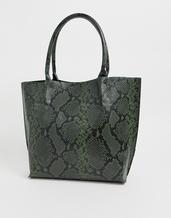 Glamorous Green Snakeskin Oversized Tote Bag