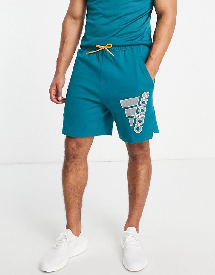 Adidas Training Large Logo Shorts In Teal-green