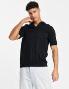 Asos Design Knitted Notch Neck Polo Shirt In Black