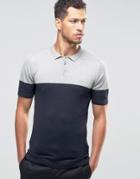 Asos Muscle Fit Knitted Polo In Color Block - Navy