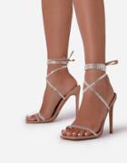 Ego Cameron Heel Sandals With Bling Straps In Beige-neutral