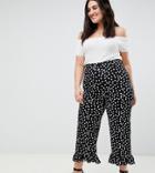 Asos Design Curve Pants With Fluted Ruffle Hem In Polka Dot-black