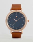 Asos Watch With Tan Leather Strap And Rose Gold Sandblasted Case - Tan