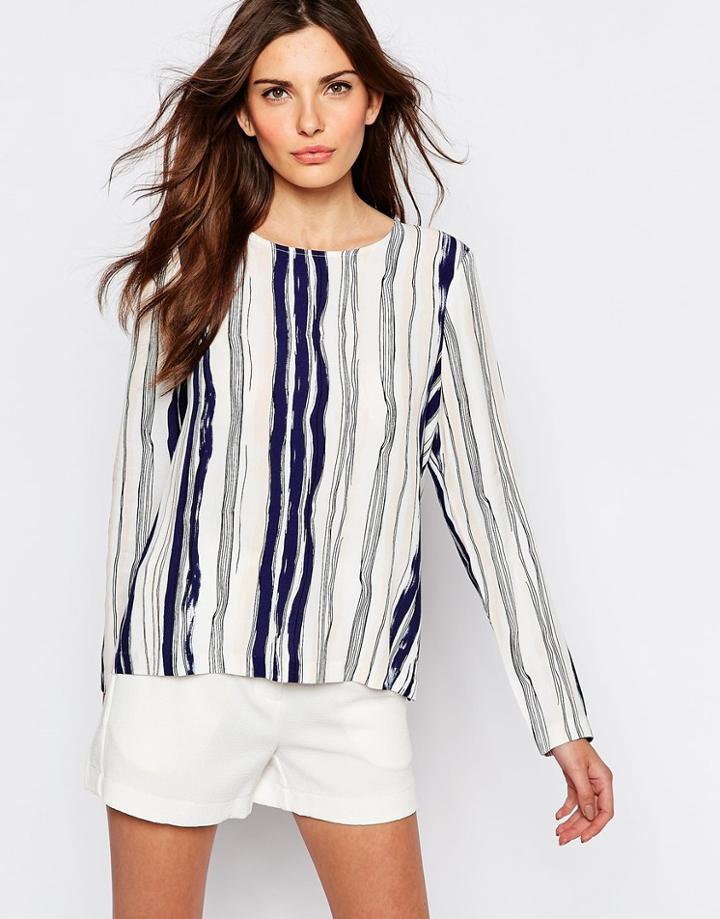 Selected Gemi Top In Stripe Print - Snow White