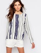Selected Gemi Top In Stripe Print - Snow White