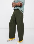Asos Design Extreme Wide Leg Smart Pants In Khaki Wool Mix-green