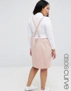 Asos Curve Open Back Denim Mini Pinafore Dress In Pink - Pink