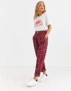 Heartbreak Belted Tailored Pants In Red Check