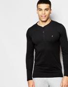 Farah Henley Long Sleeve Top In Muscle Fit - Black