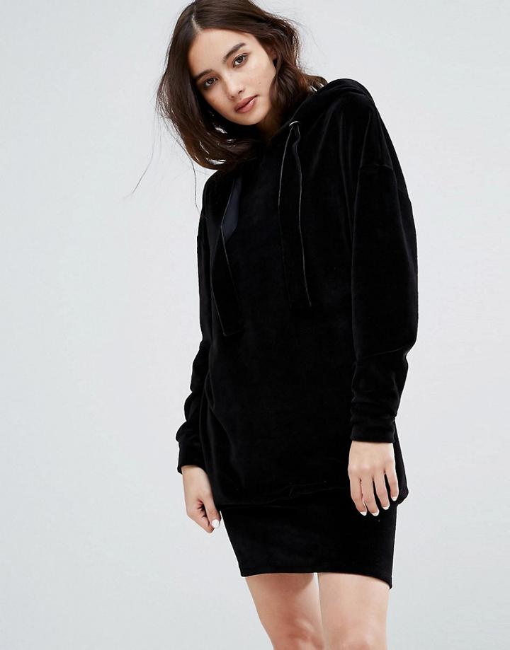 Uncivilised Oversized Velour Sweat Dress - Black
