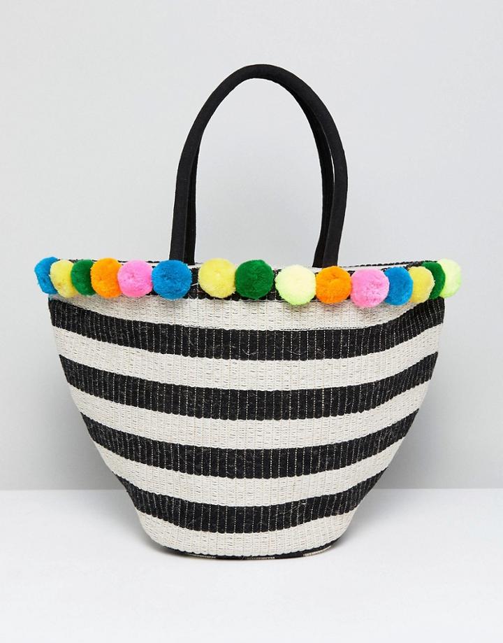 America & Beyond Woven Monochrome Jute Structured Beach Bag - Multi