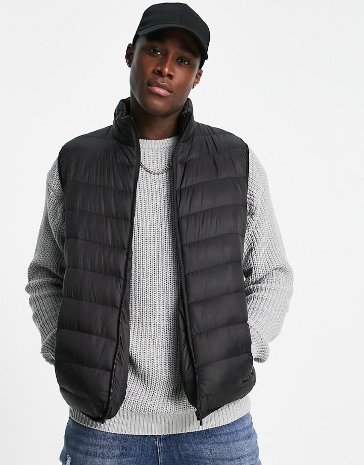 Brave Soul Funnel Neck Puffer Vest In Black