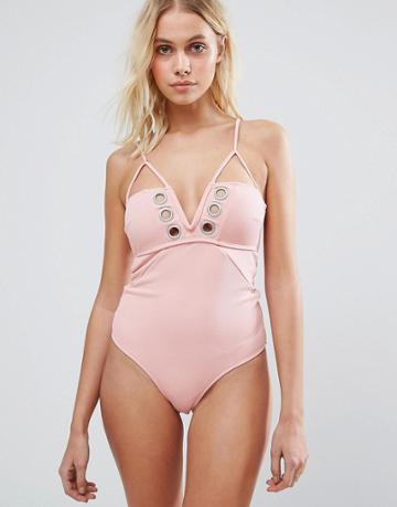 Lost Ink Eyelet Swimsuit - Pink