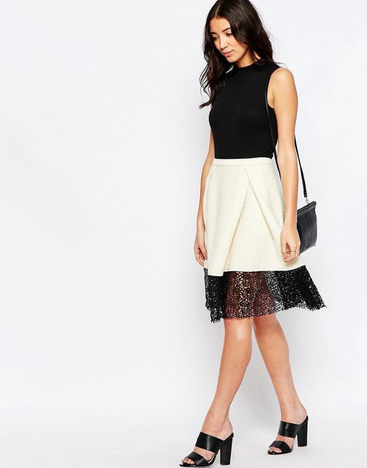 Traffic People Hepburn Skirt With Lace Trim - Cream