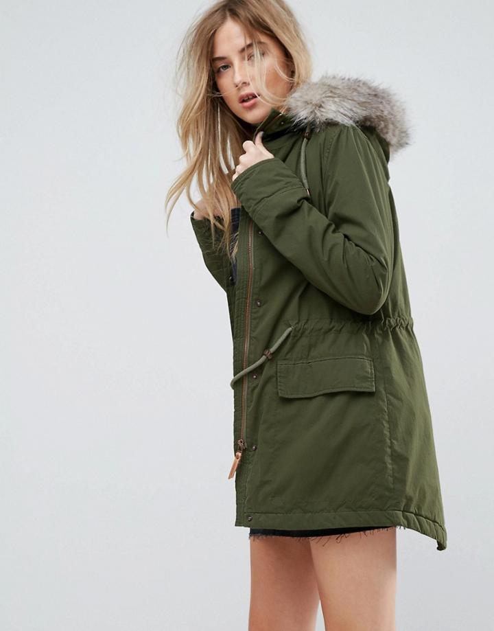 Parka London Abigaile Fleece Lined Parka Coat - Green