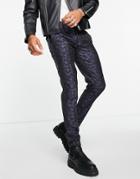 Twisted Tailor Smart Pants In Navy Leopard Jacquard Design