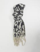 French Connection Animal Tassel Scarf In Dark Gray And Cream-black