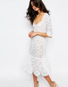 For Love And Lemons Rosalita Midi Dress In White Lace - White
