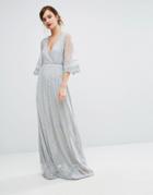 Club L Embroided Detailed Lace Wrap Front Maxi Dress - Gray