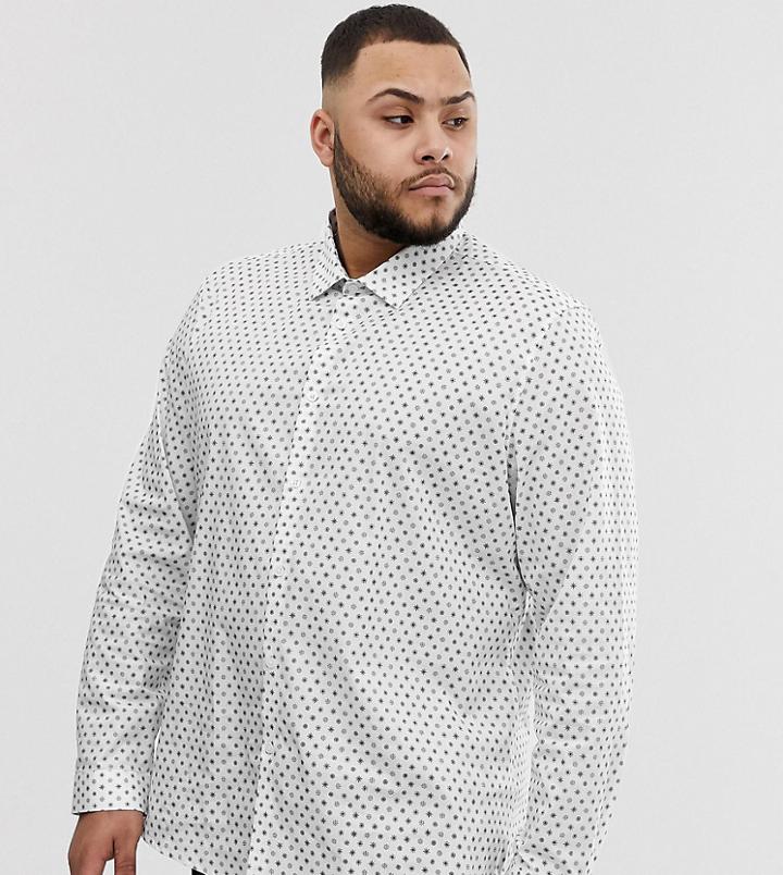 Asos Design Plus Stretch Slim Ditsy Print Work Shirt-white