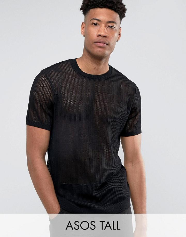 Asos Tall Mesh T-shirt In Black - Black
