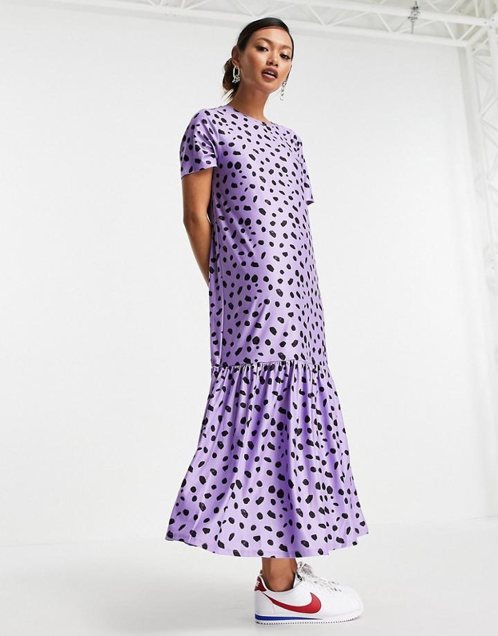 Urban Threads Tiered Midi Smock Dress In Lilac Splotch Print-purple
