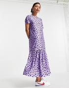 Urban Threads Tiered Midi Smock Dress In Lilac Splotch Print-purple