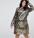 Unique 21 Hero Trophy Dress In All Over Mixed Sequin - Gold