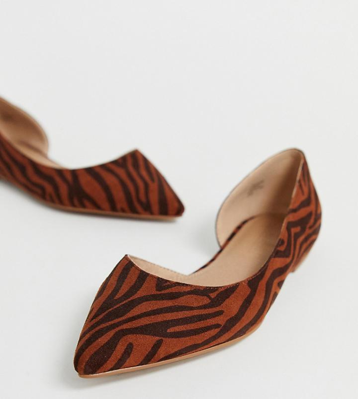 Asos Design Wide Fit Virtue D'orsay Pointed Ballet Flats In Tiger - Multi